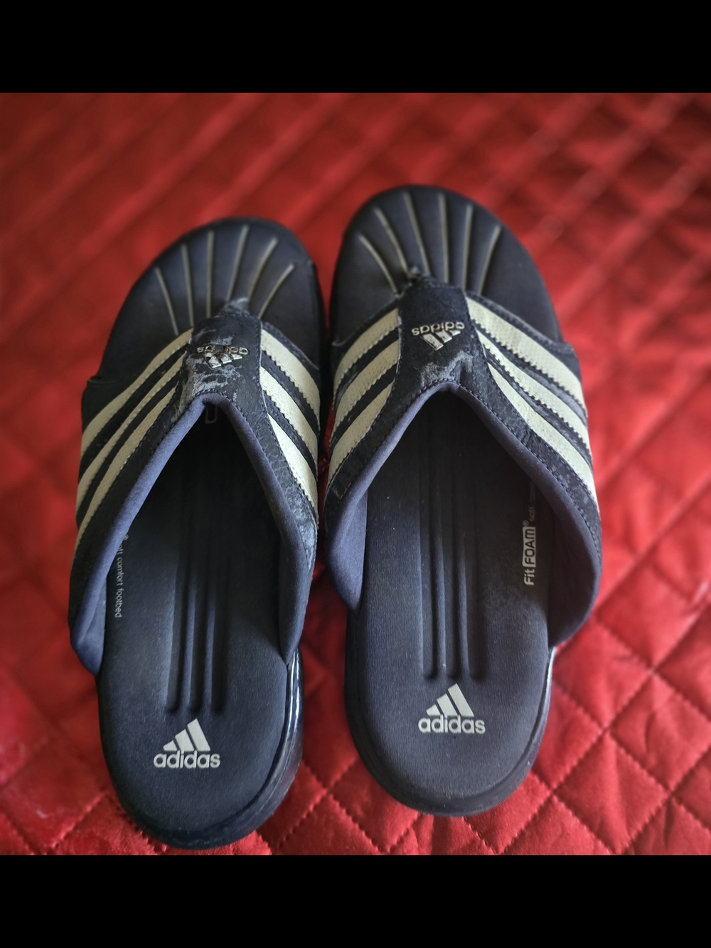 adidas Navy and Cream Slide Sandals with Three-Stripes